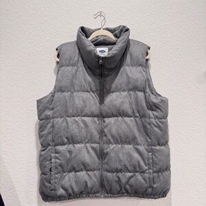 Old Navy Heather Herringbone Puffer Soft Shell Vest Lined Warm Cozy Gray Sz 2XL